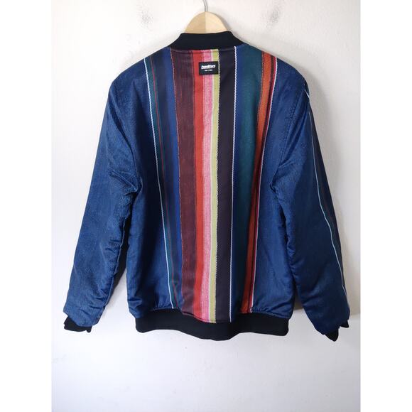 FreshHoods Men's Blue & Red Striped Full Zip Insulated Bomber Jacket Size M - Picture 5 of 11